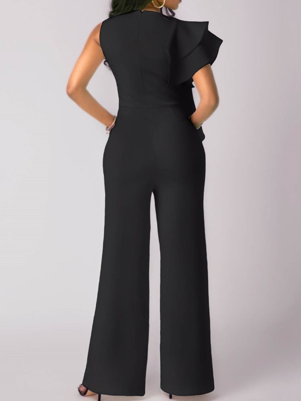 Asymmetri Ruffles-Jumpsuit Dames Met Wijde Pijpen