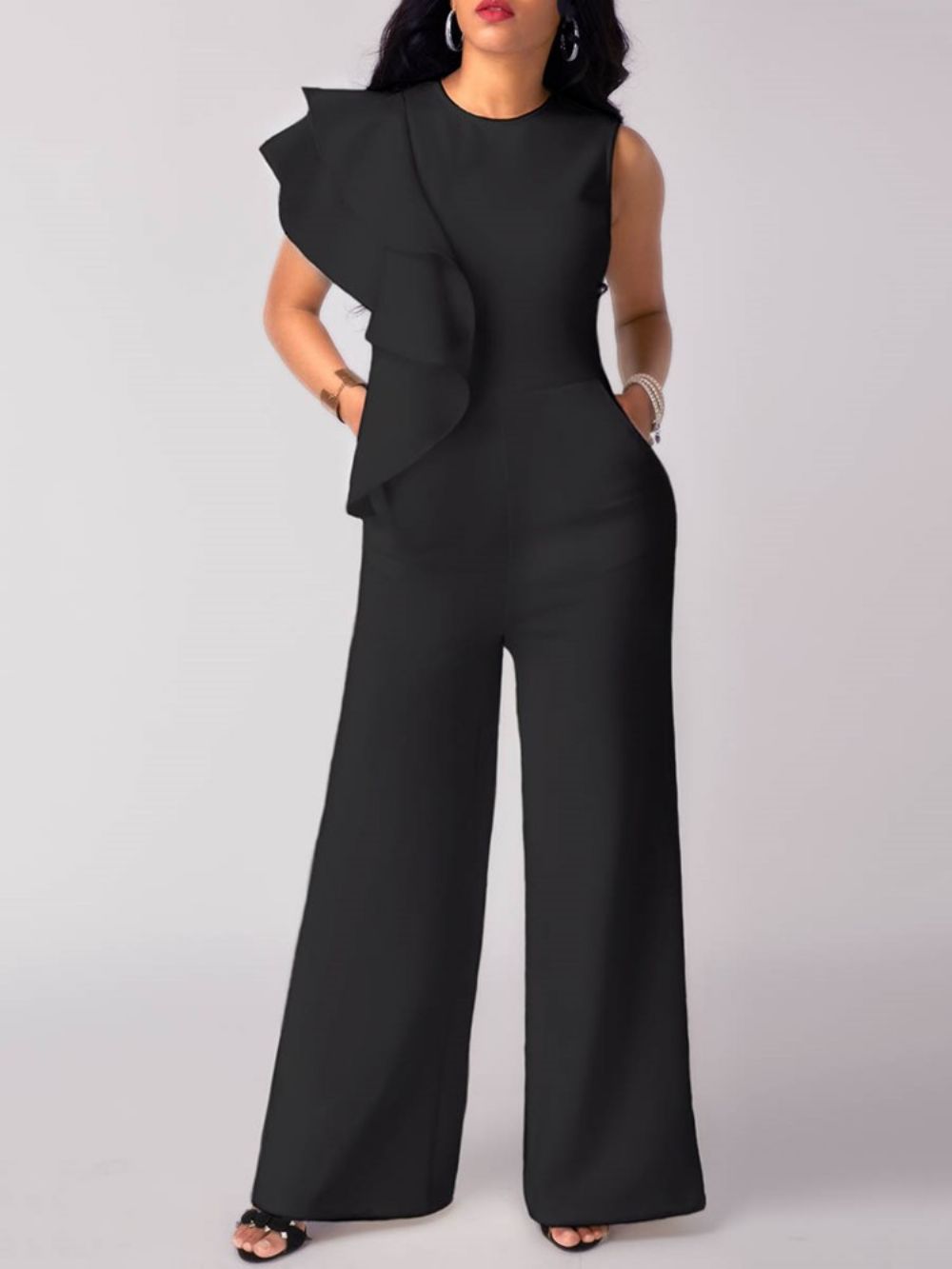 Asymmetri Ruffles-Jumpsuit Dames Met Wijde Pijpen