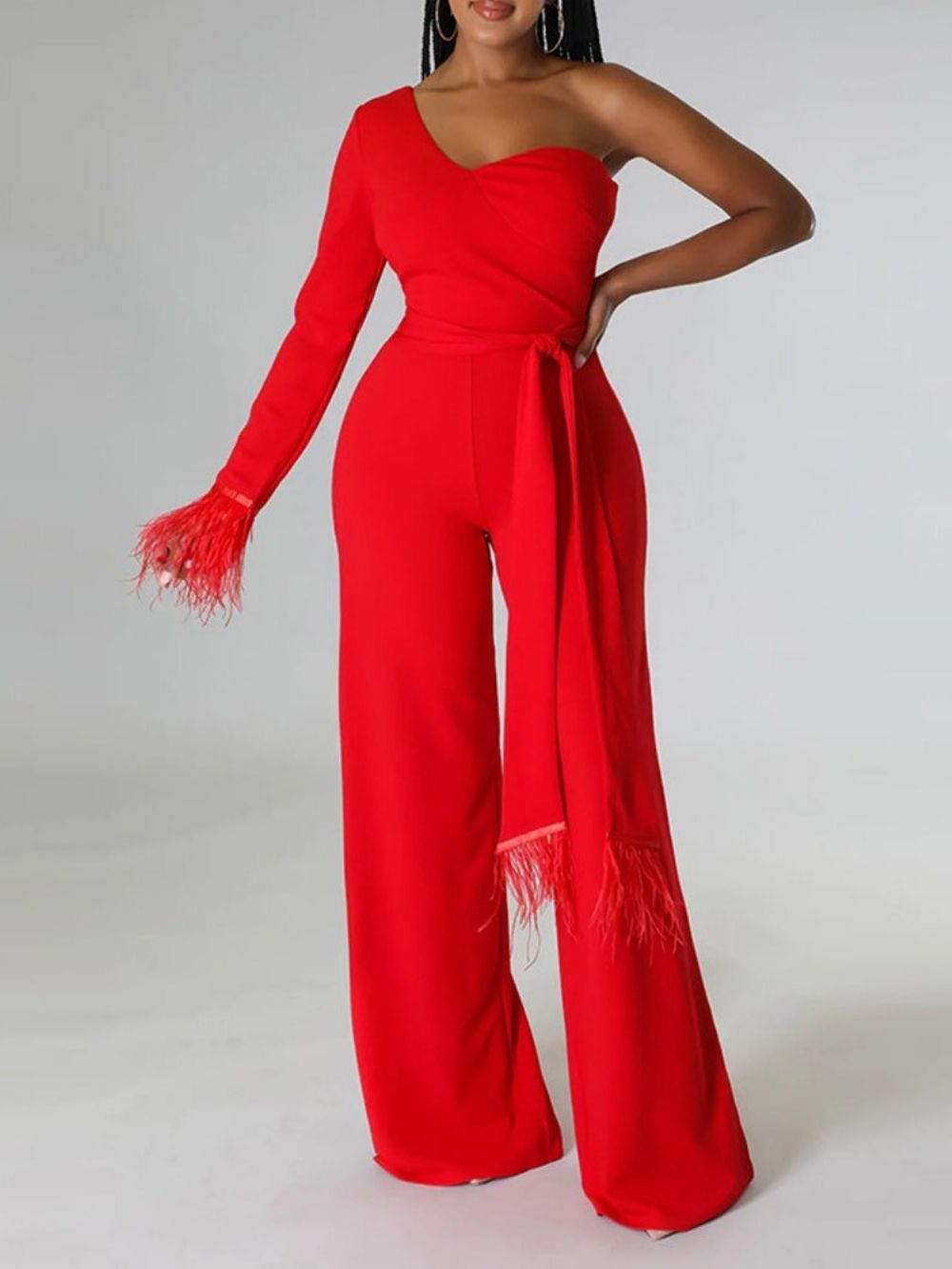 Asymmetrische Damesjumpsuit Over De Volledige Lengte En Slanke Taille Met Halfhoge Taille