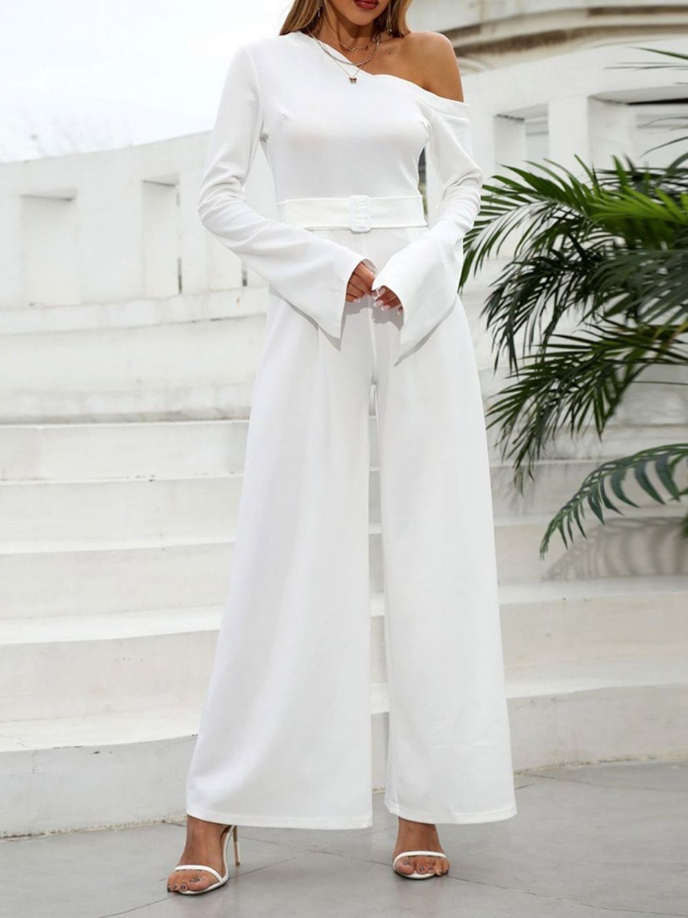 Asymmetrische Volledige Lengte Effen Slanke Mid-Taille Jumpsuit