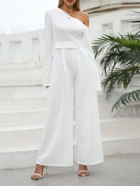 Asymmetrische Volledige Lengte Effen Slanke Mid-Taille Jumpsuit