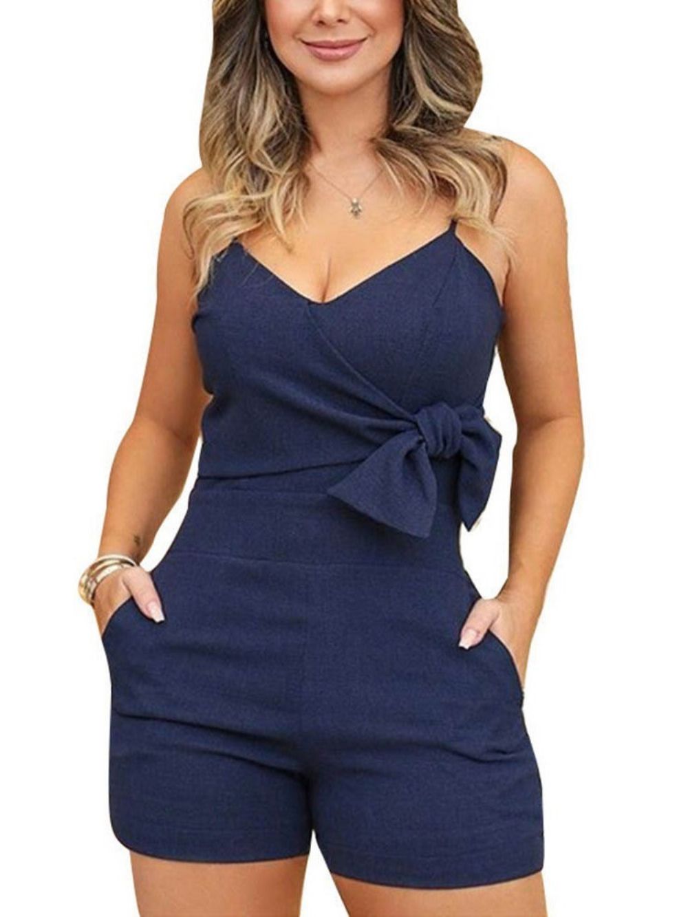 Bandshort Effen Damesjumpsuit Met Slanke Taille En Middelhoge Taille