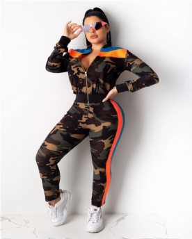 Camouflage Enkellange Slanke Jumpsuit