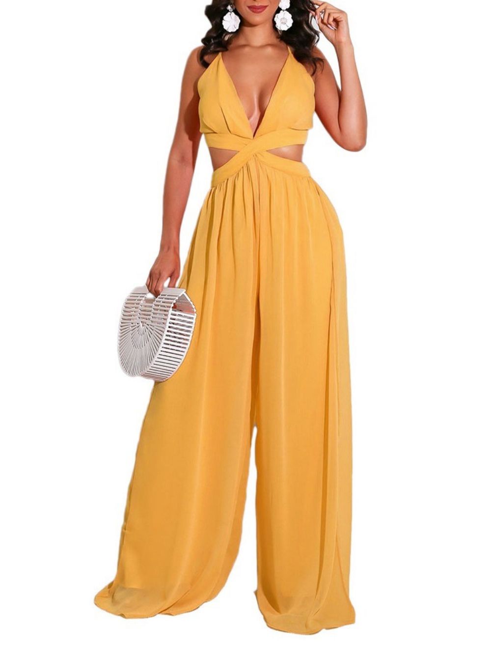 Casual Effen Holle Losse Jumpsuit Dames Met Wijde Pijpen