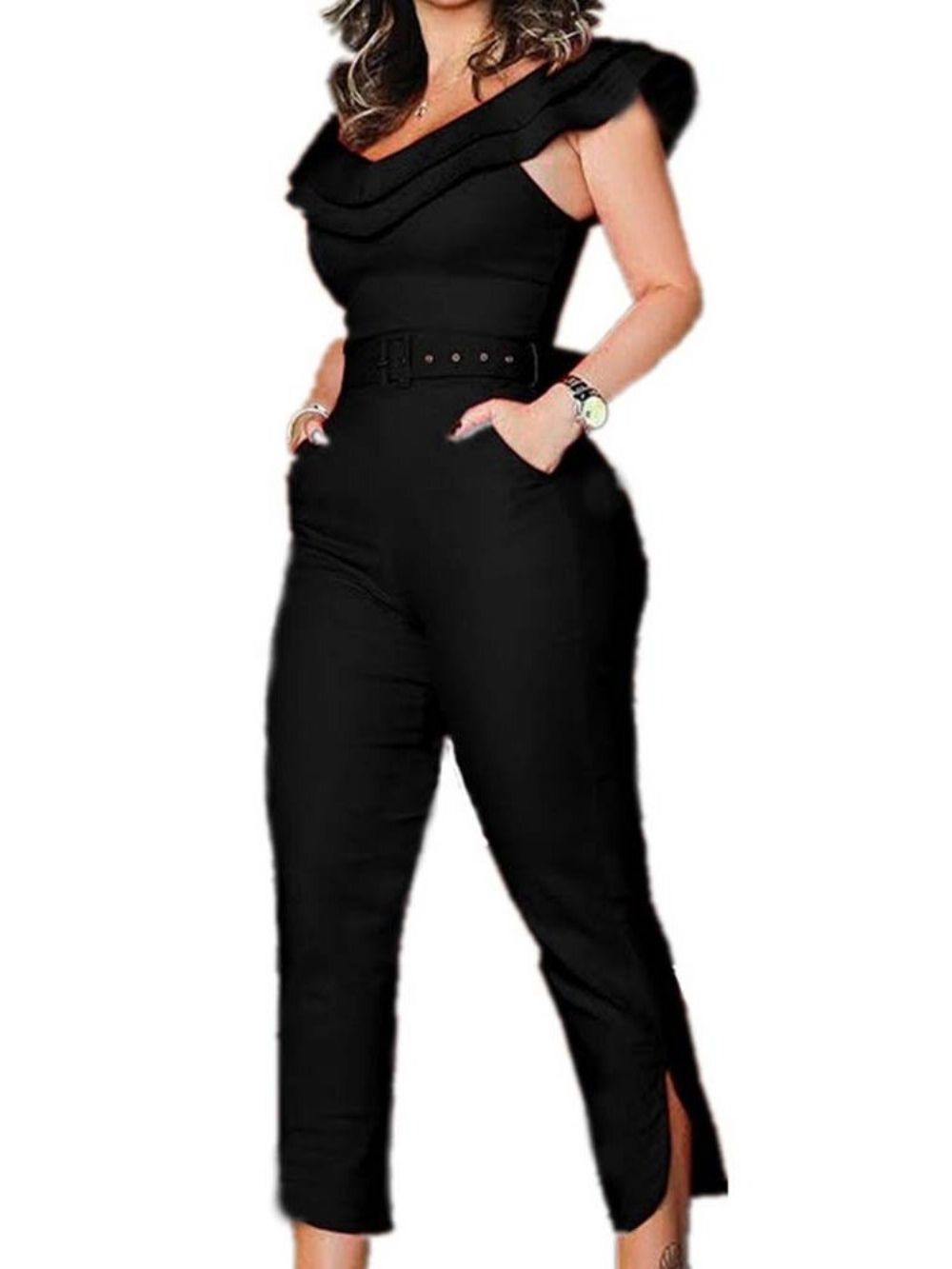 Casual Jumpsuit Met Hoge Taille En Split Met Ruches