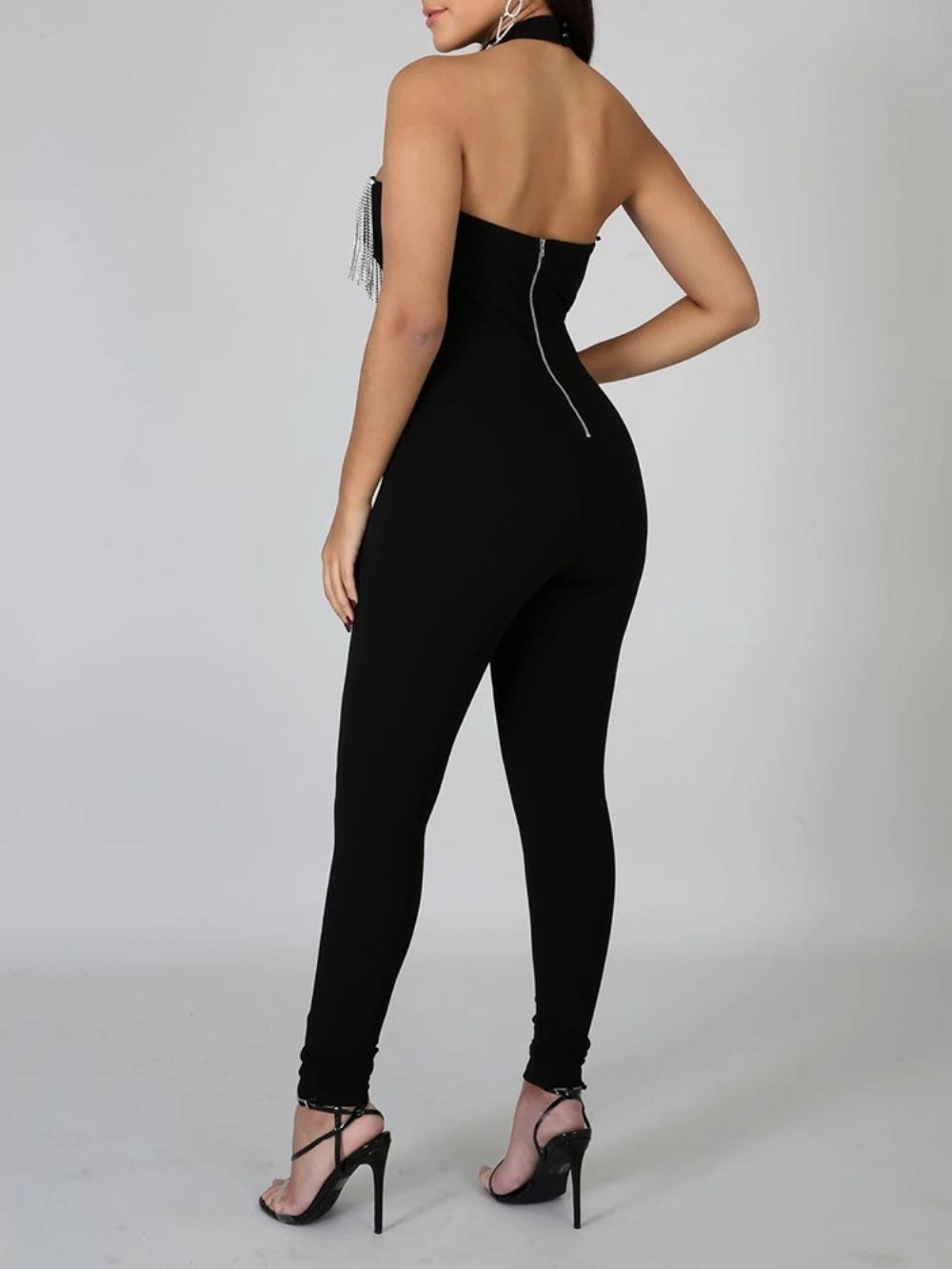 Casual Skinny Jumpsuit Met Kwastjes Over De Volledige Lengte