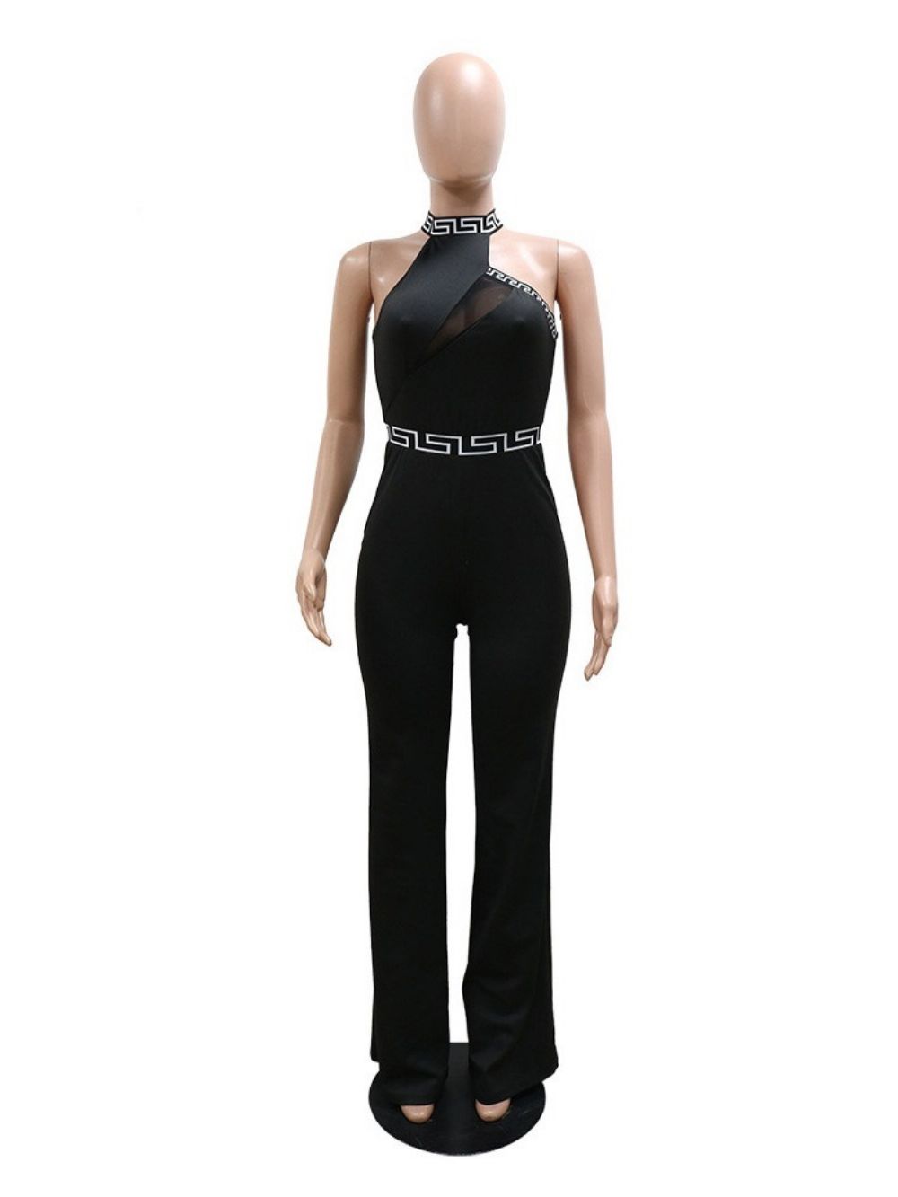 Color Block Mesh Full Length Slanke Hoge Taille Jumpsuit