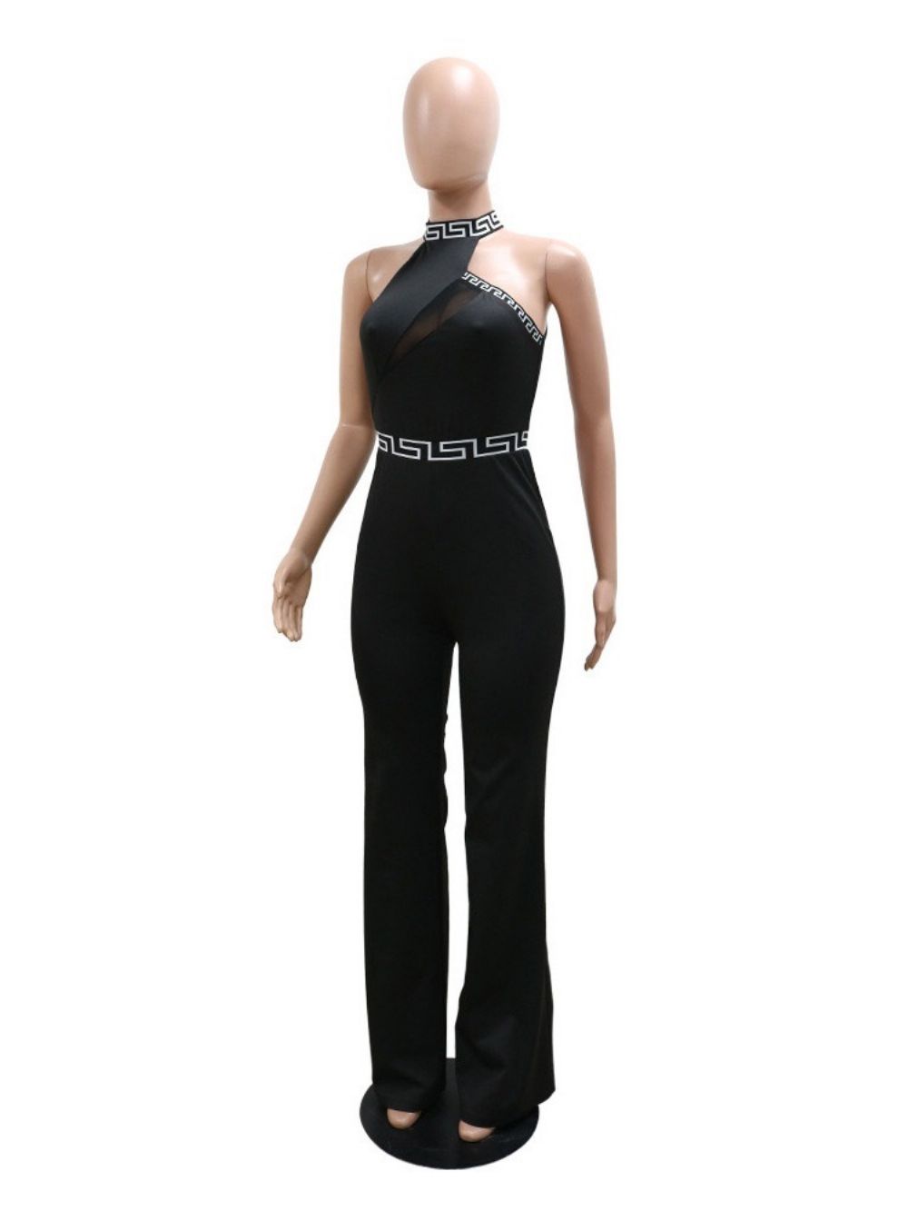 Color Block Mesh Full Length Slanke Hoge Taille Jumpsuit