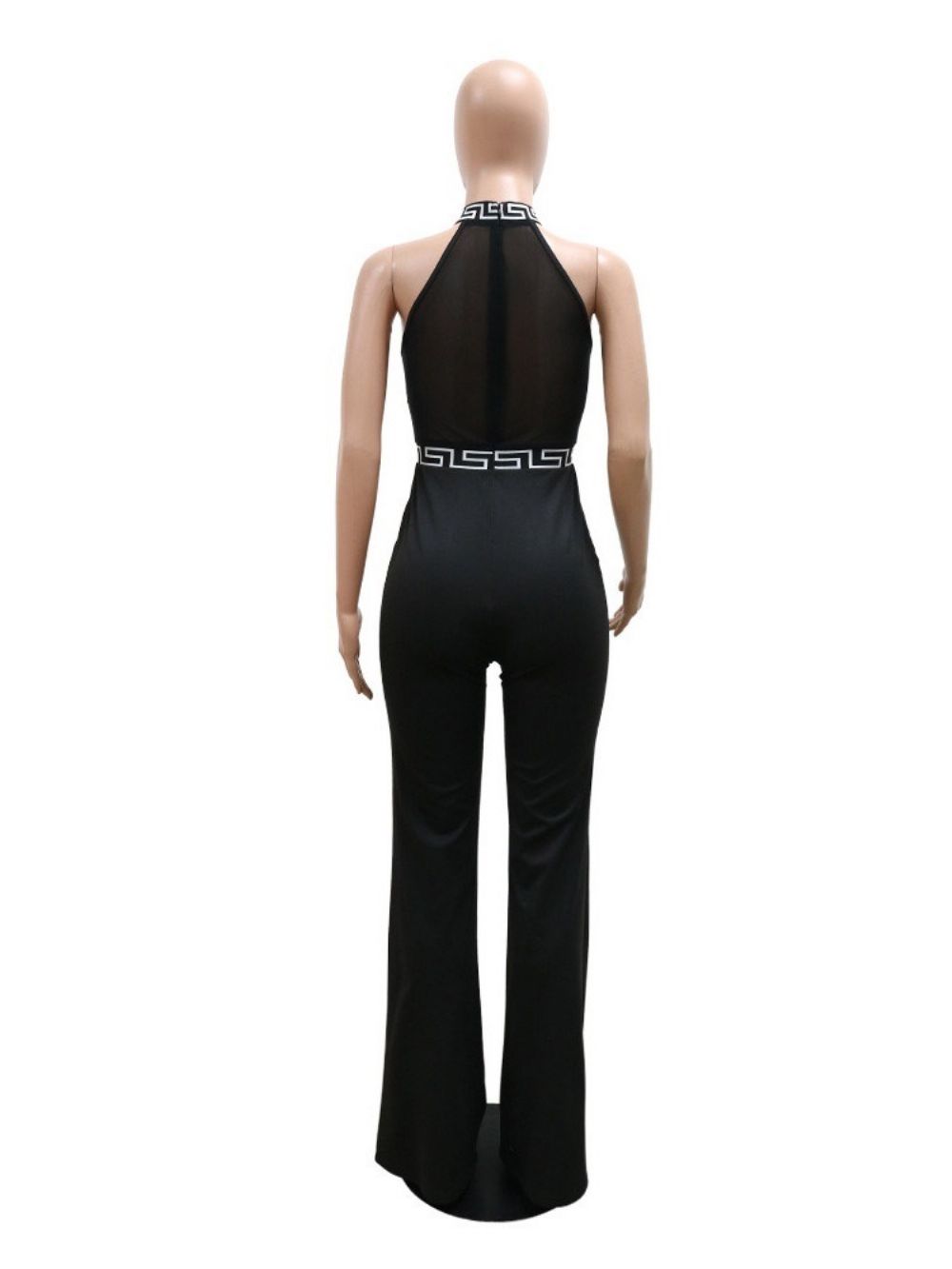 Color Block Mesh Full Length Slanke Hoge Taille Jumpsuit