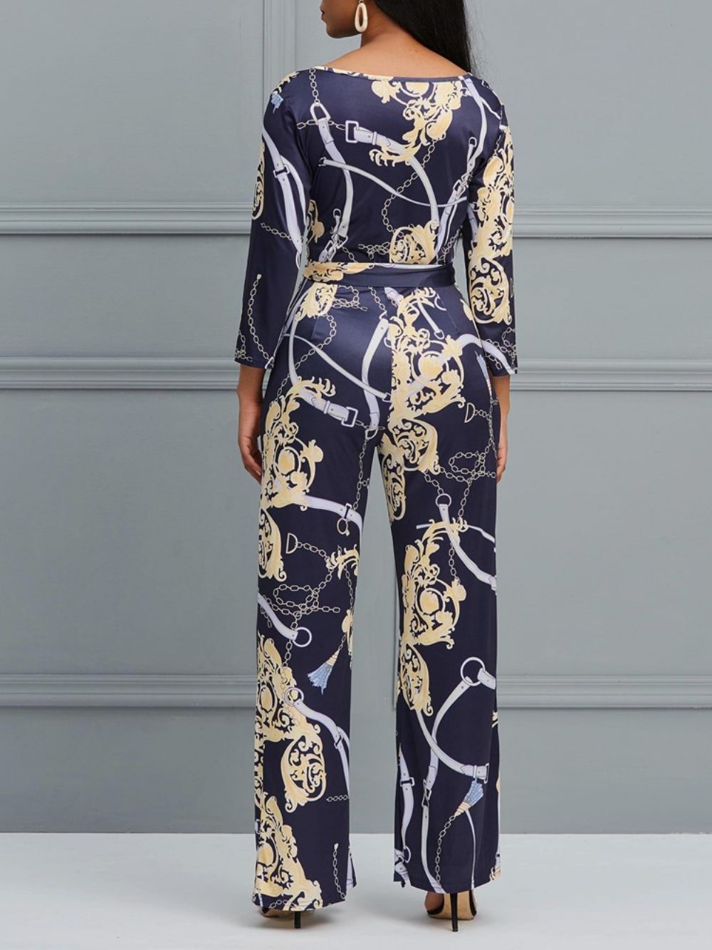 Dames Jumpsuit Met Bloemen V-Hals Print En Wijde Pijpen