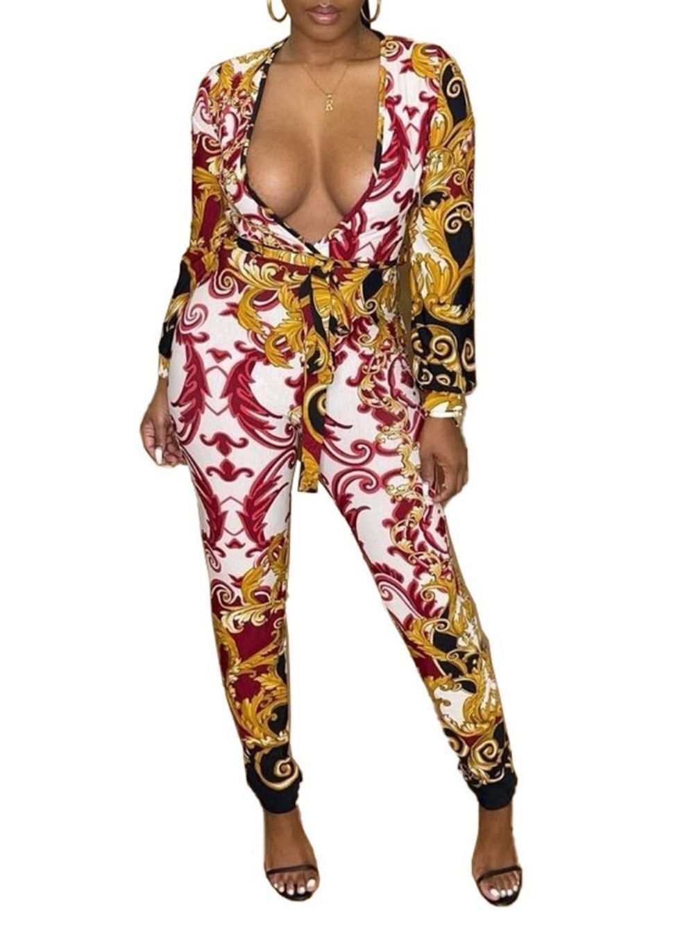 Dames Skinny Jumpsuit Met Westerse Print En Halfhoge Taille