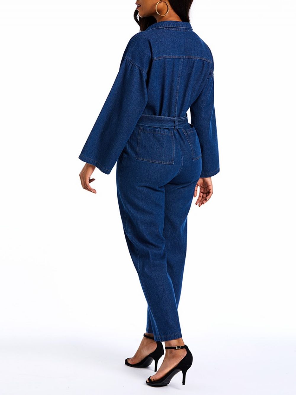 Denim Effen Rechte Jumpsuits Met Losse Knopen