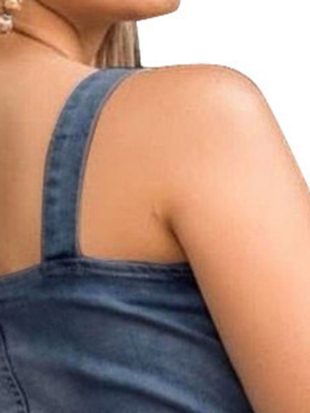 Denim Skinny Romper Met Gaten En Effen Knopen