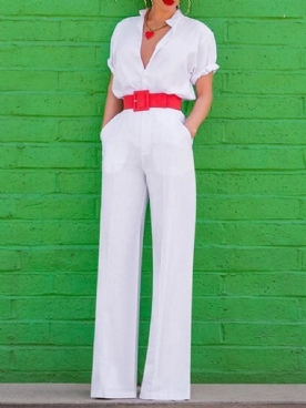 Effen Full-Length Office Lady Straight-Jumpsuit Met Hoge Taille