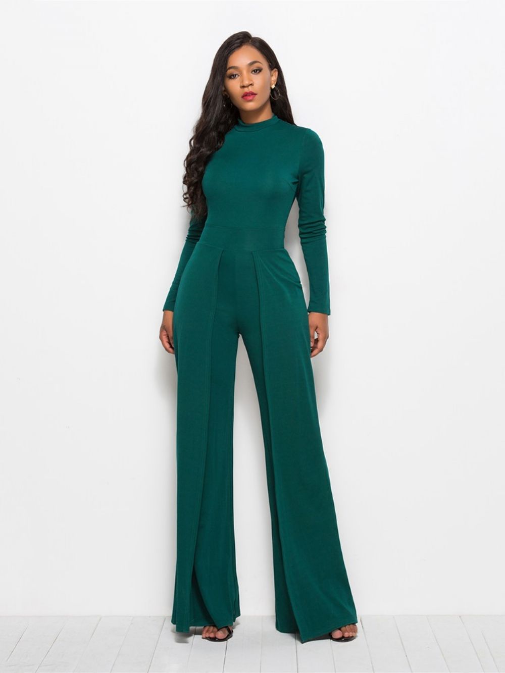 Effen Gele Damesjumpsuit Met Wijde Pijpen