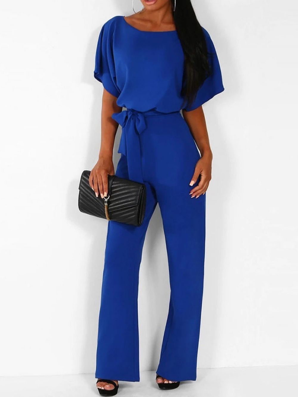 Effen Jumpsuit Met Hoge Taille En Losse Riem Over De Volledige Lengte