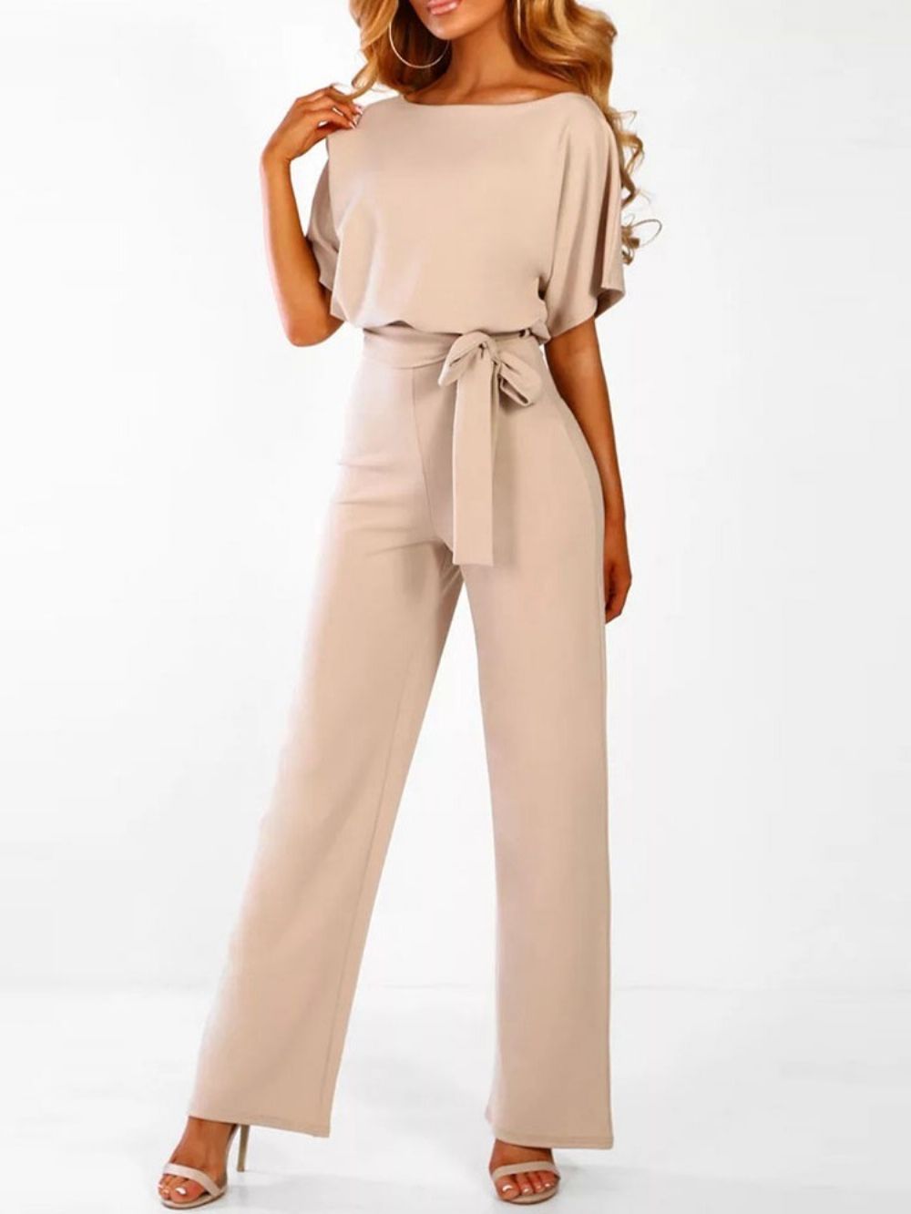 Effen Jumpsuit Met Hoge Taille En Losse Riem Over De Volledige Lengte