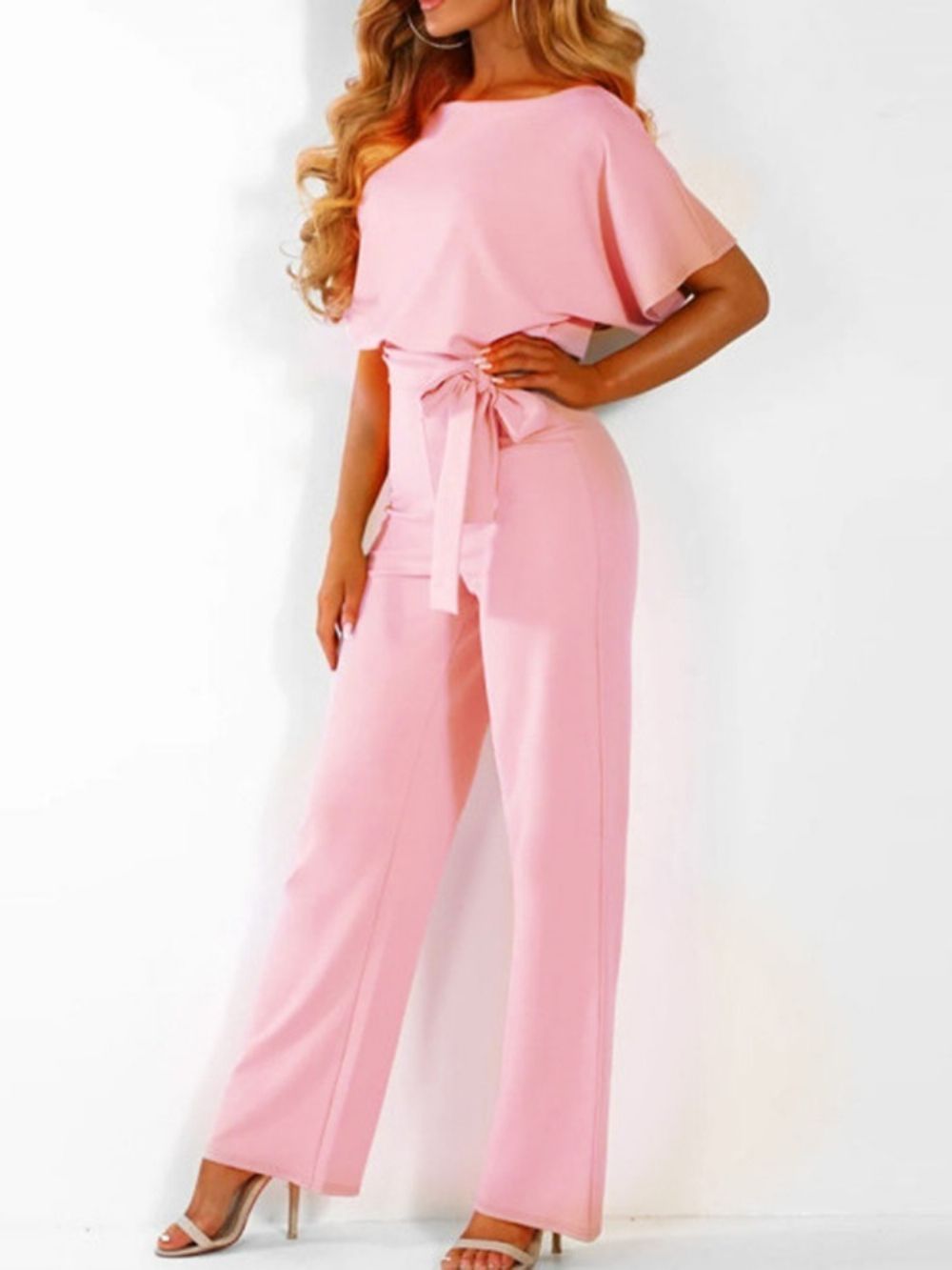 Effen Jumpsuit Met Hoge Taille En Losse Riem Over De Volledige Lengte