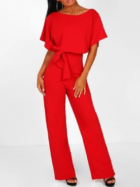 Effen Jumpsuit Met Hoge Taille En Losse Riem Over De Volledige Lengte