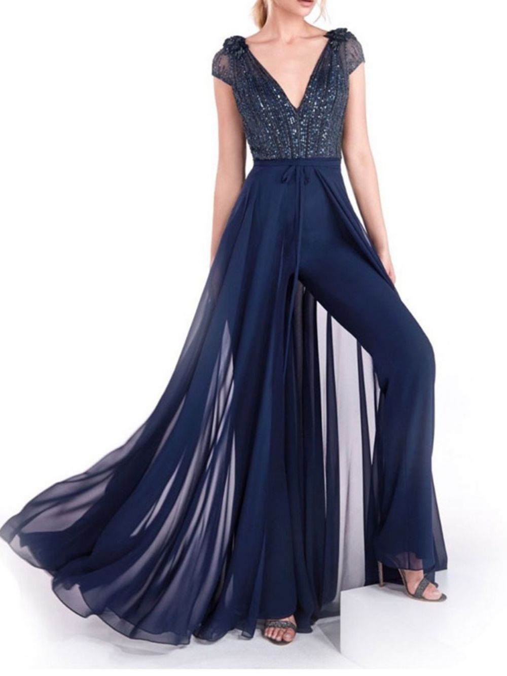 Effen Lange Western Slim-Fit Jumpsuit Met Halfhoge Taille