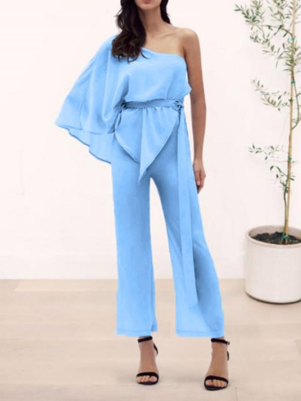 Effen Lange Westerse Losse Jumpsuit Met Hoge Taille