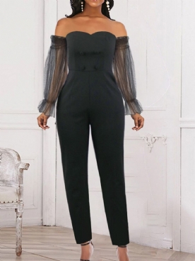 Effen Mode Volledige Lengte Zwarte Slanke Jumpsuit Dames