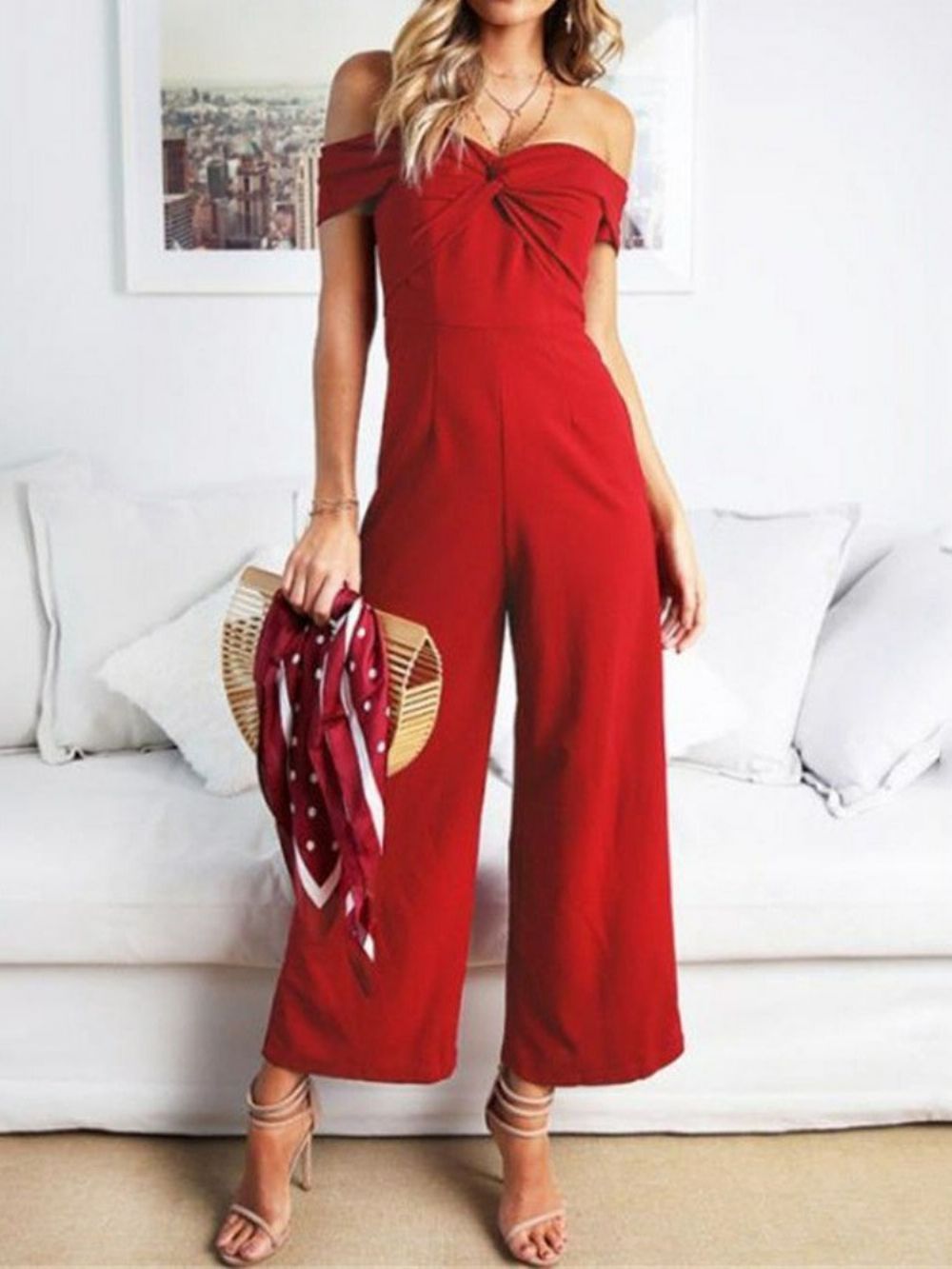 Effen Off-Shoulder Geklede Slanke Jumpsuit