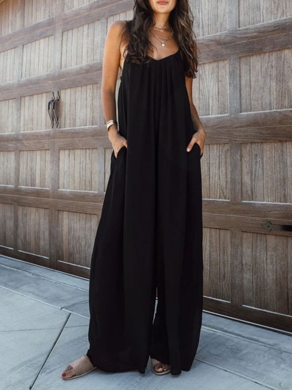 Effen Rugloze Mode Losse Jumpsuit Dames Met Wijde Pijpen