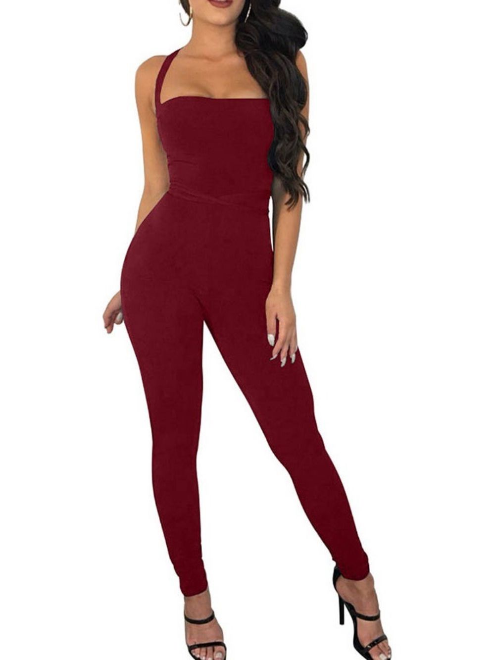 Effen Rugloze Skinny Potloodbroek Dames Jumpsuit