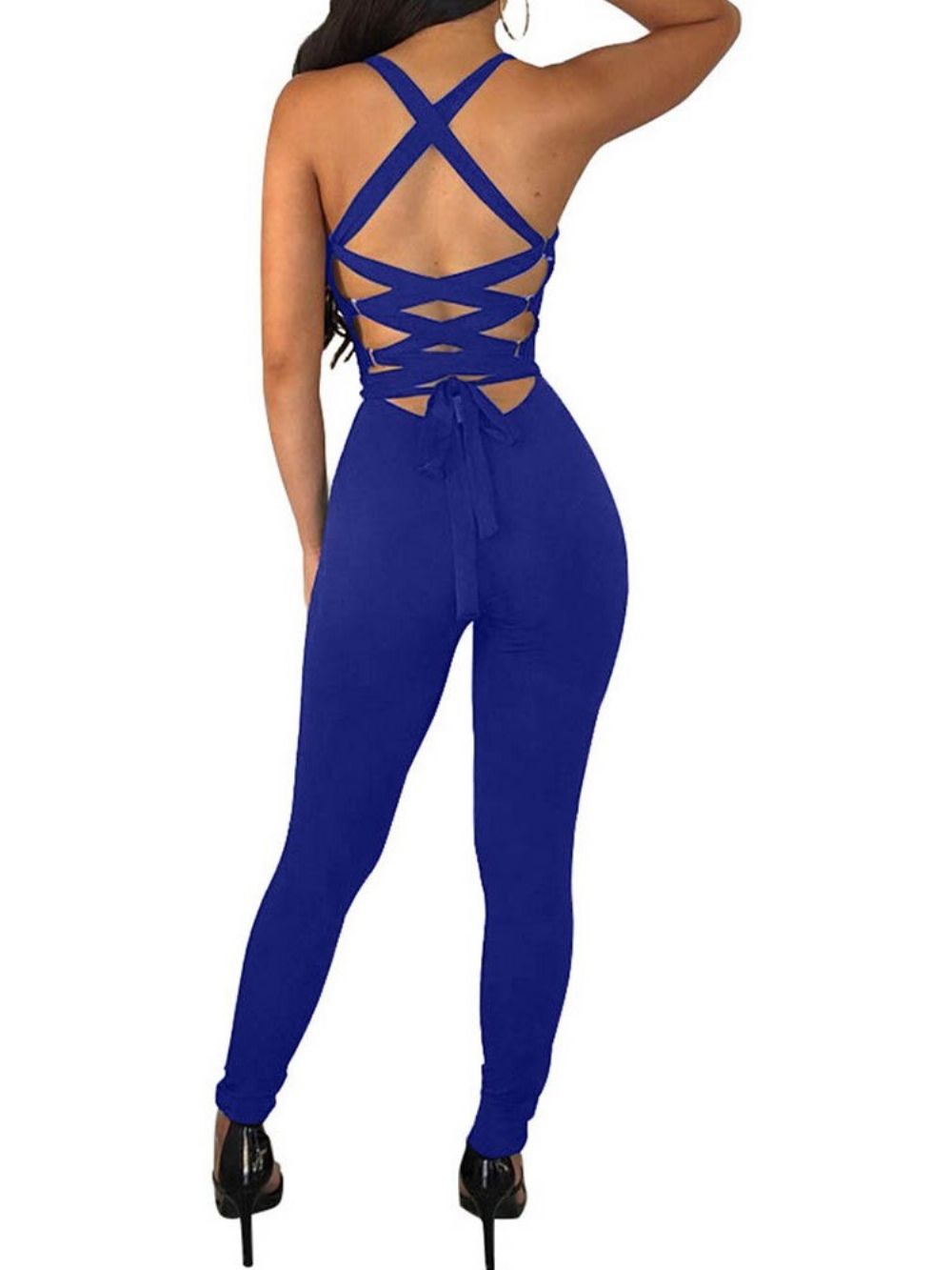 Effen Rugloze Skinny Potloodbroek Dames Jumpsuit