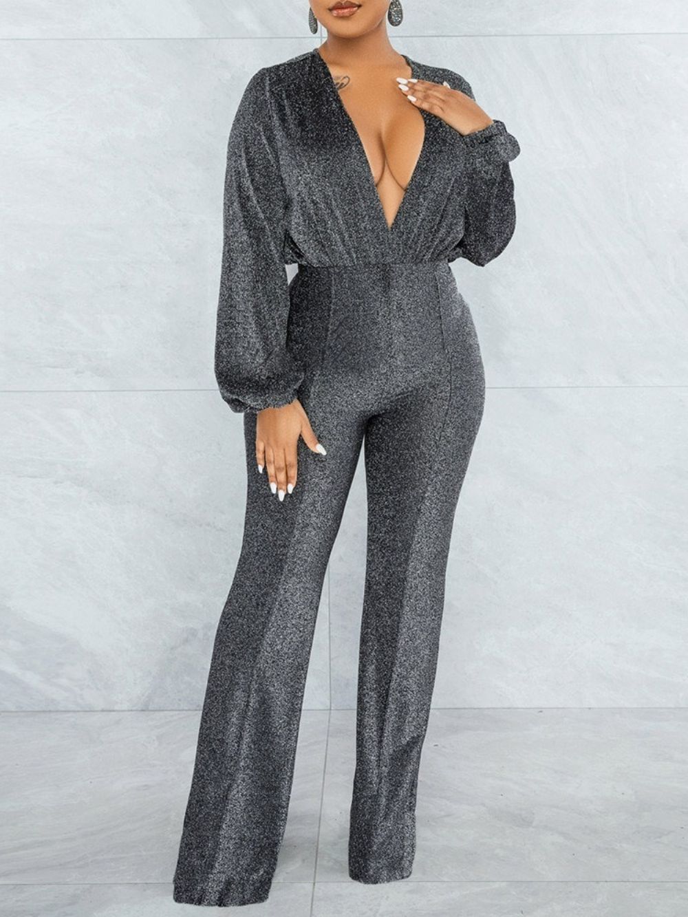 Effen Sexy Jumpsuit Met Volledige Lengte En Rechte Hoge Taille