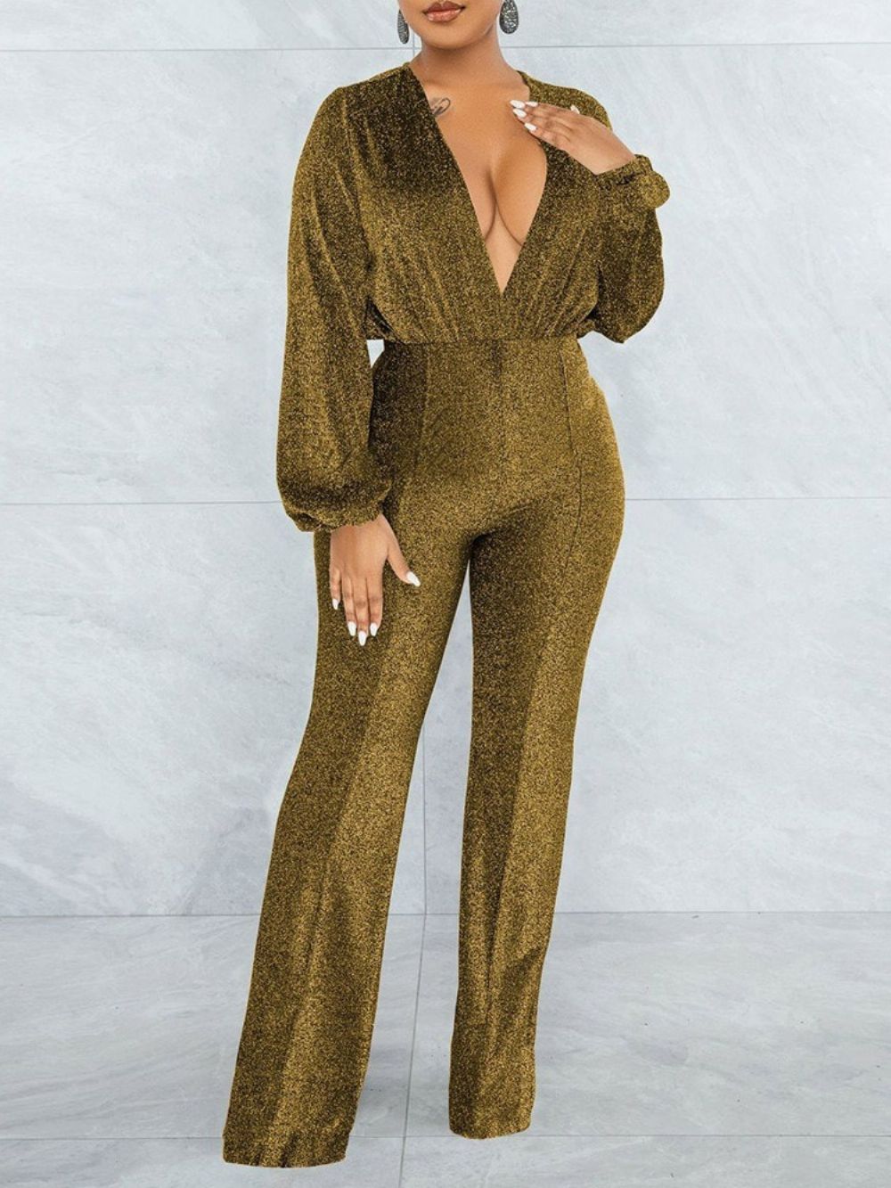 Effen Sexy Jumpsuit Met Volledige Lengte En Rechte Hoge Taille