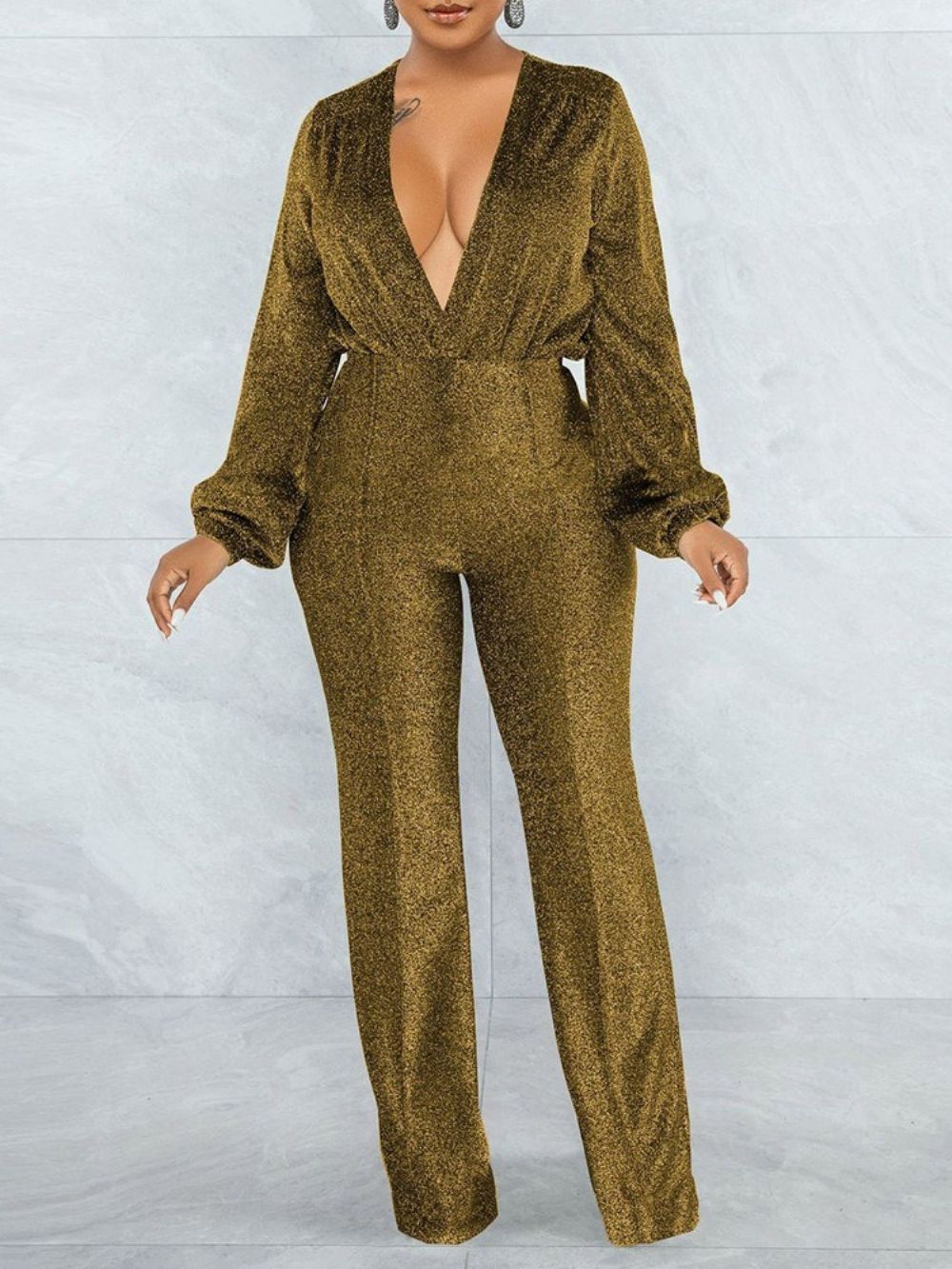 Effen Sexy Jumpsuit Met Volledige Lengte En Rechte Hoge Taille