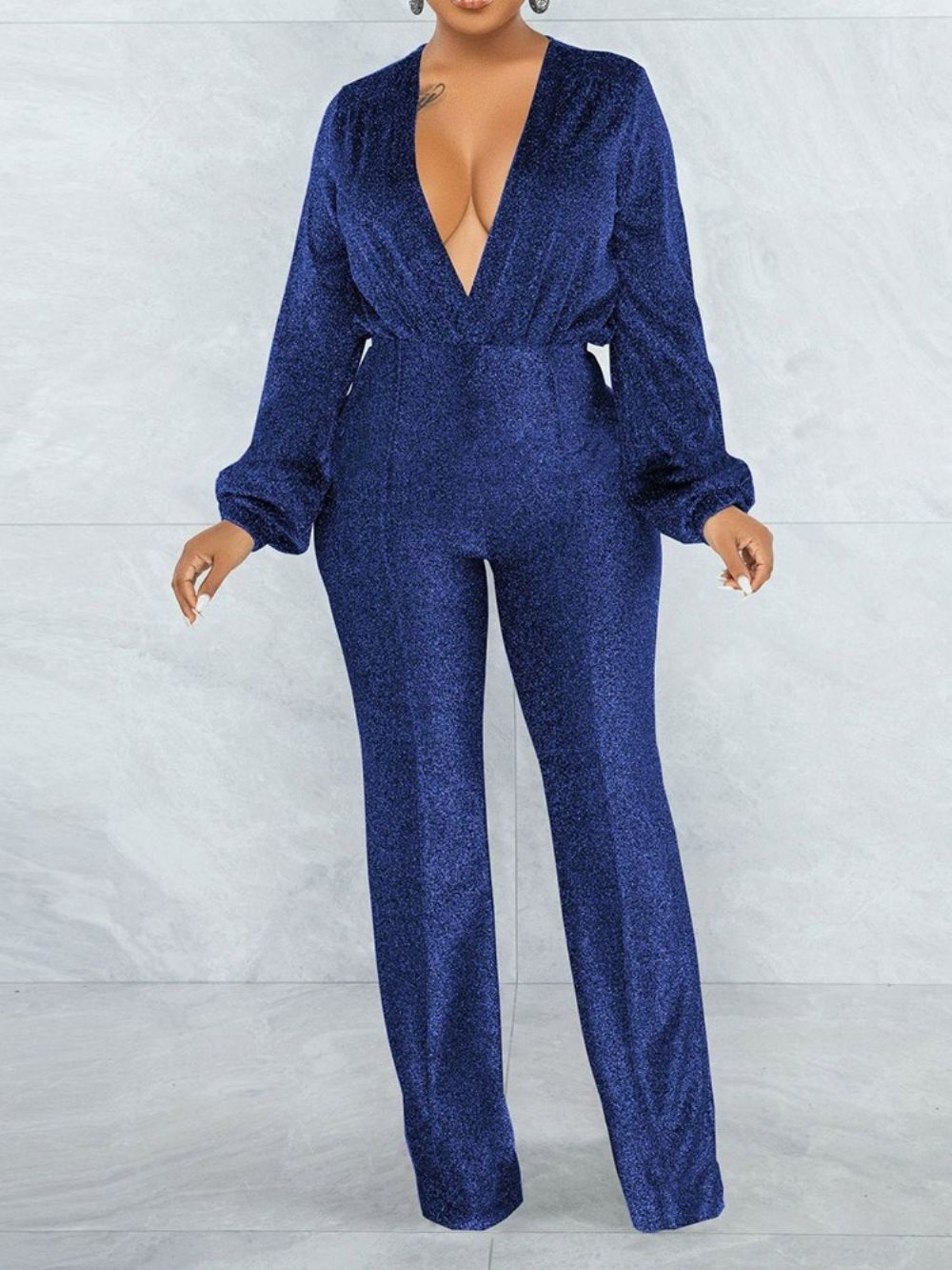 Effen Sexy Jumpsuit Met Volledige Lengte En Rechte Hoge Taille