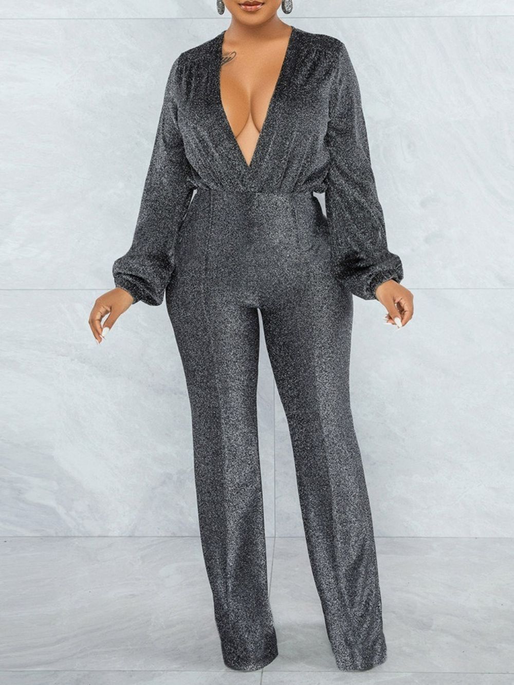 Effen Sexy Jumpsuit Met Volledige Lengte En Rechte Hoge Taille