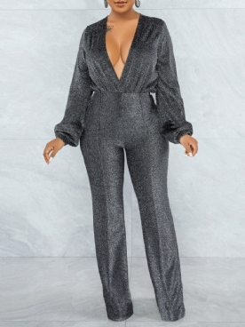 Effen Sexy Jumpsuit Met Volledige Lengte En Rechte Hoge Taille