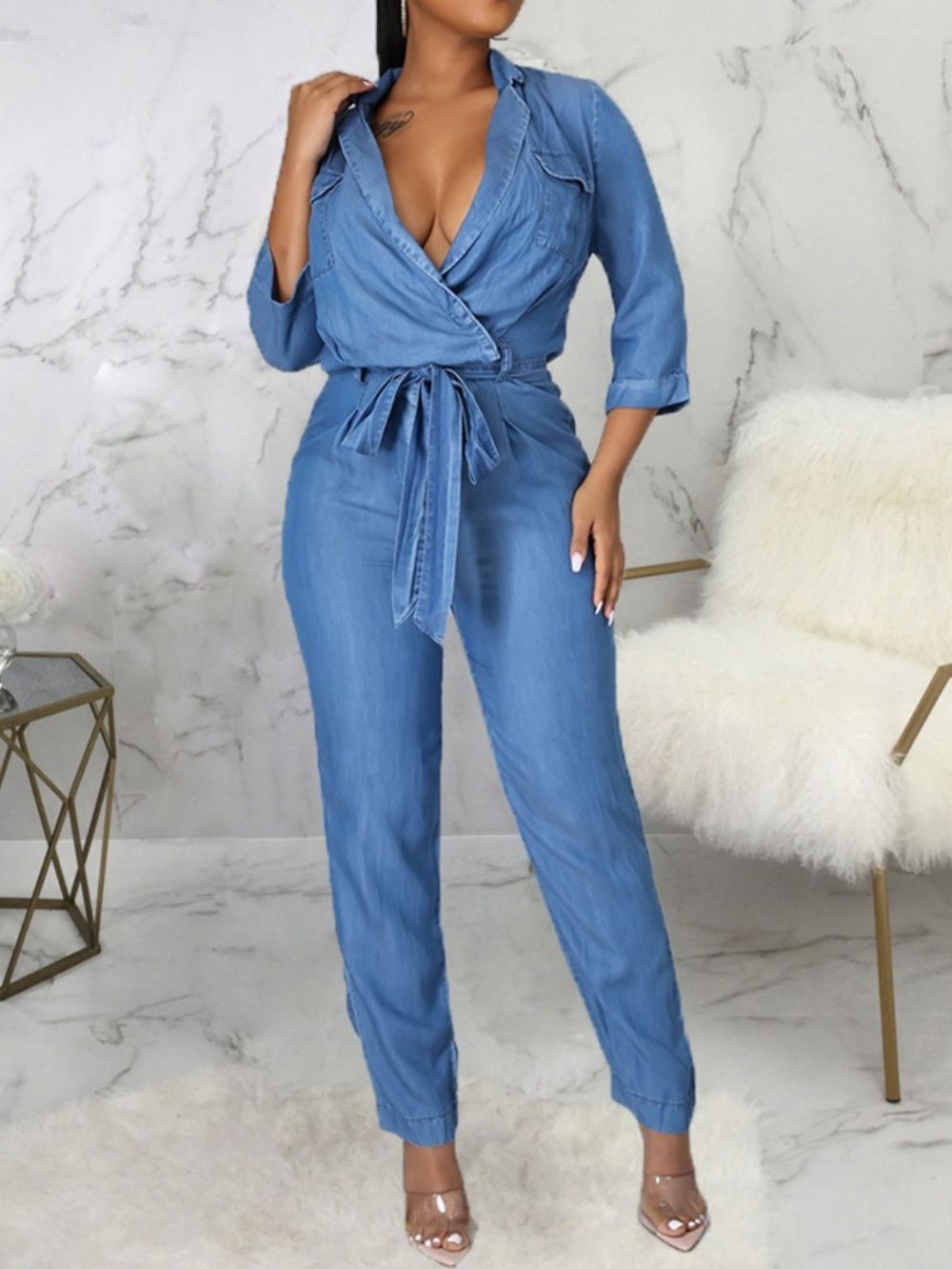 Effen Volle Lengte Sweet Mid Waist Potloodbroek Jumpsuit