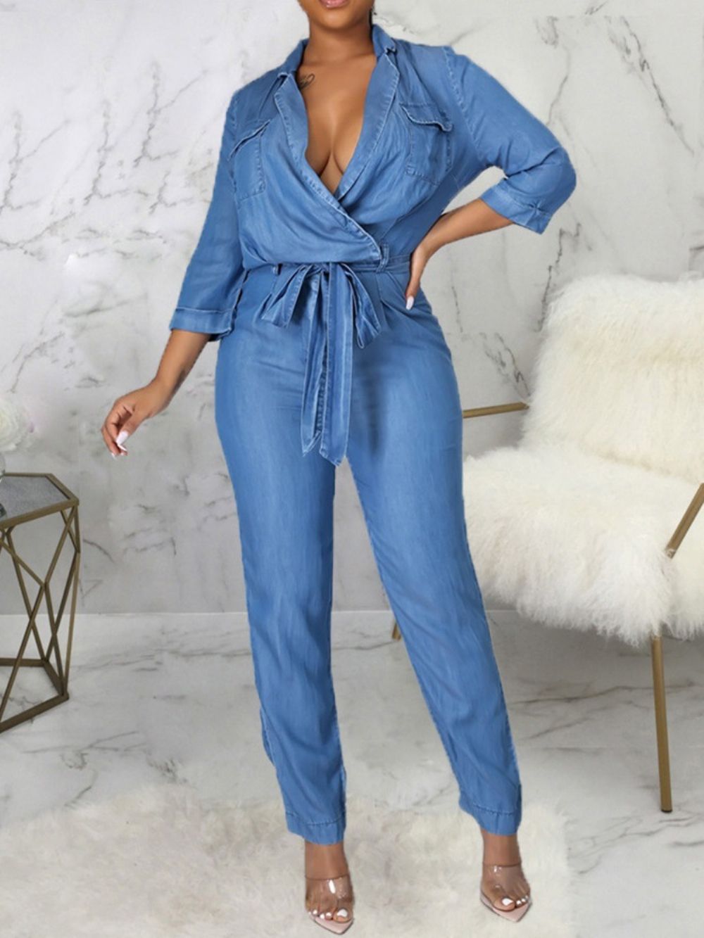 Effen Volle Lengte Sweet Mid Waist Potloodbroek Jumpsuit