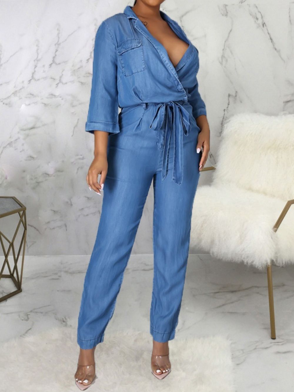 Effen Volle Lengte Sweet Mid Waist Potloodbroek Jumpsuit