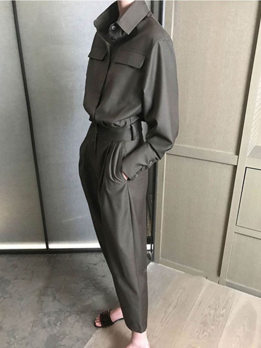 Enkellange Effen Mid-Taille-Jumpsuit Met Veters Dames