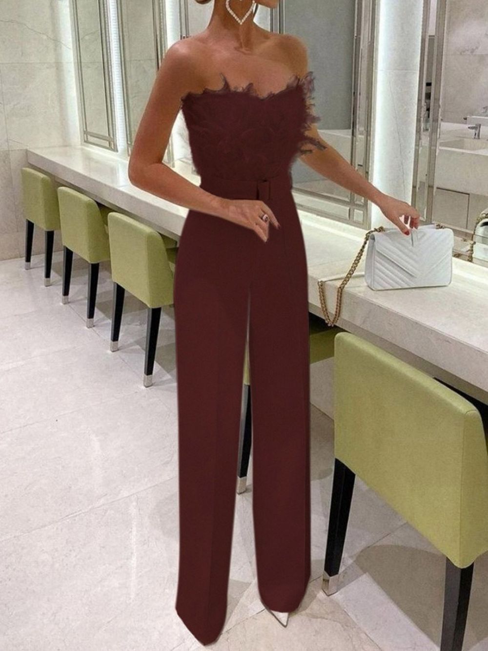 Feather Full Length Office Lady Slanke Hoge Taille Jumpsuit