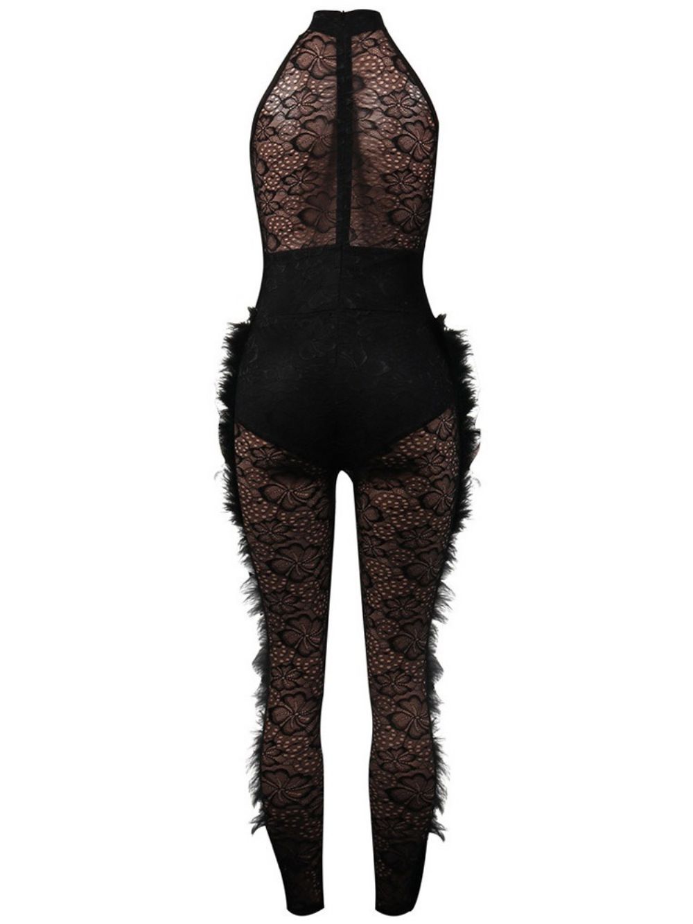 Feest Cocktail Volledige Lengte Veren Sexy Hoge Taille Jumpsuit