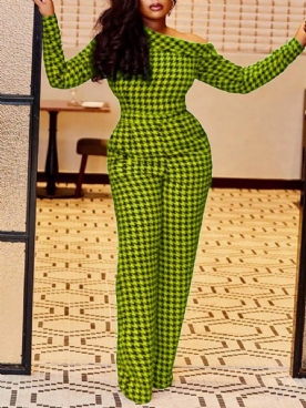 Feest- Cocktailprint Houndstooth-Jumpsuit Met Halfhoge Taille Dames