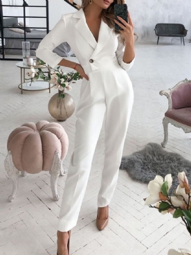 Full Length Office Lady Effen Slanke Mid Waist Blazer Jumpsuit