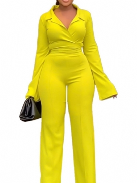 Gele Mode Volledige Lengte Rechte Hoge Taille Jumpsuit