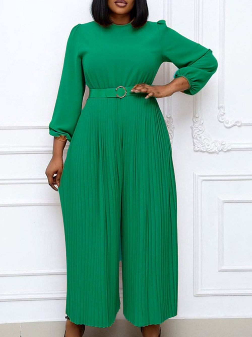 Geplooide Effen Losse Jumpsuit Met Hoge Taille