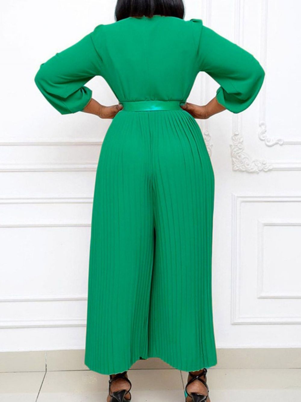 Geplooide Effen Losse Jumpsuit Met Hoge Taille