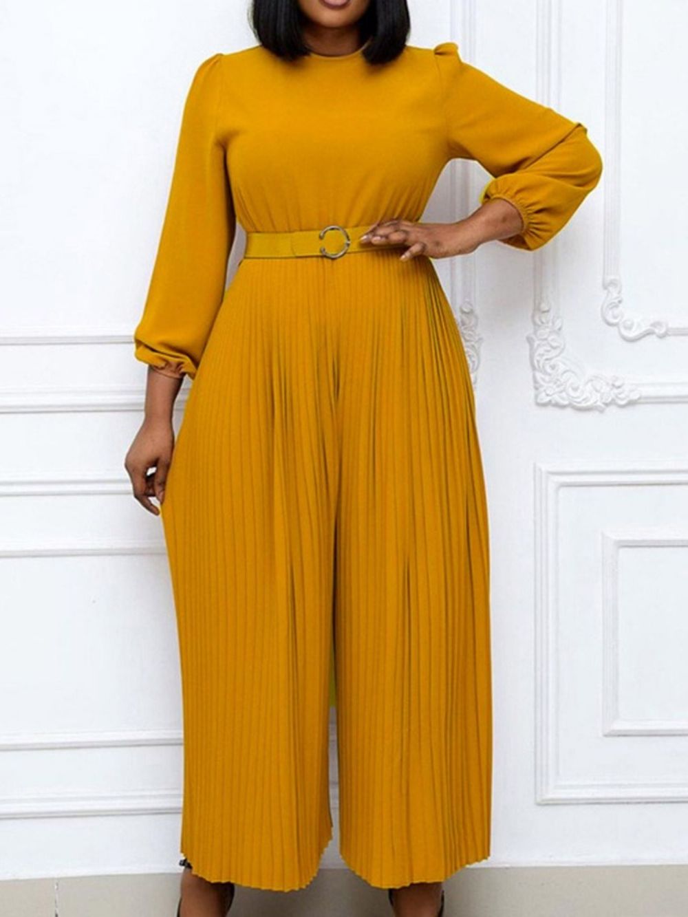 Geplooide Effen Losse Jumpsuit Met Hoge Taille