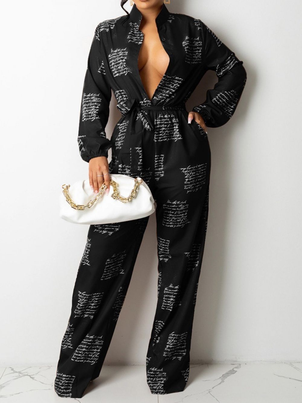 Geplooide Effen Sexy Losse Hoge Taille Jumpsuit