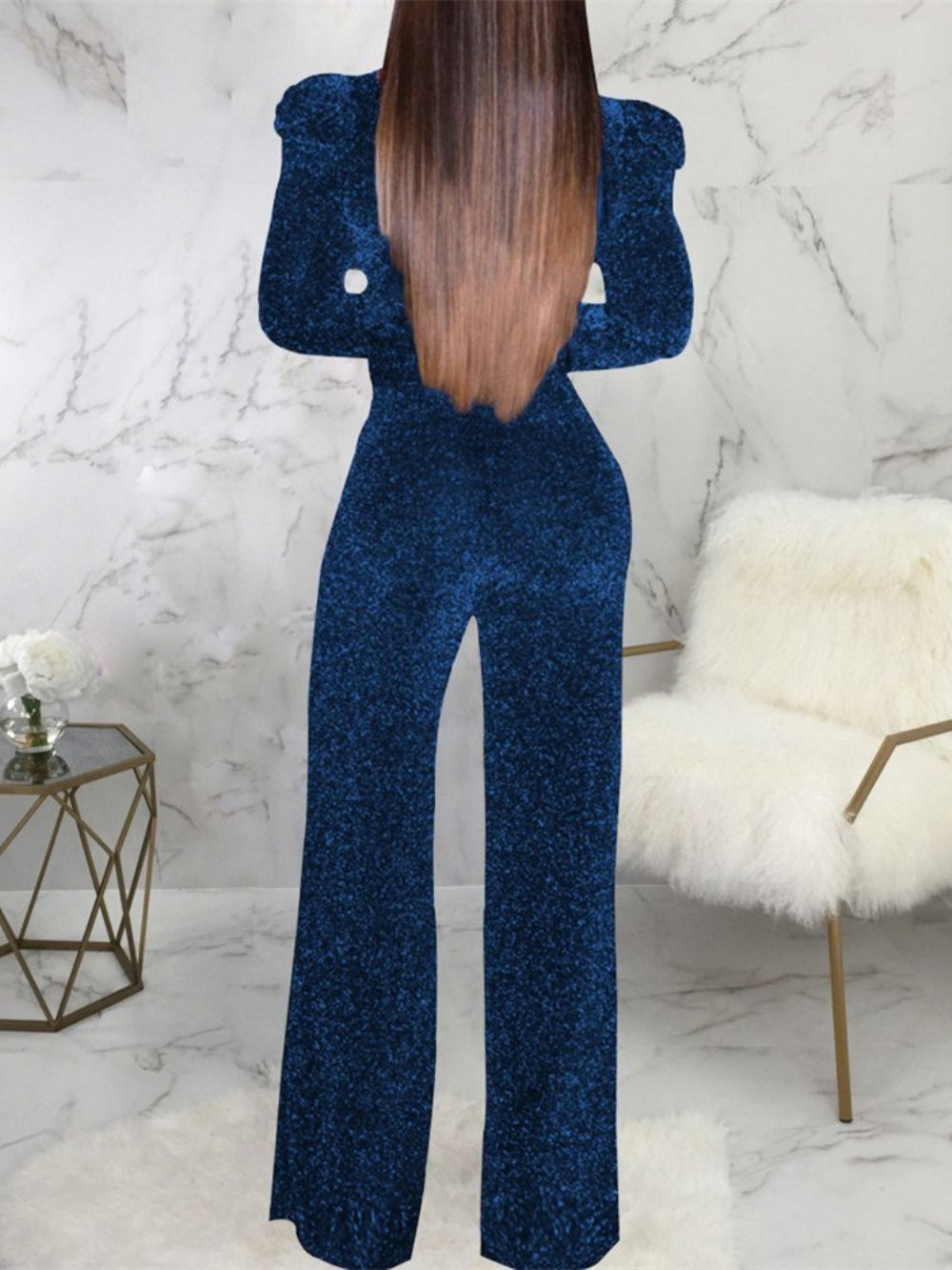 Geplooide Effen Slanke Jumpsuit Over De Volledige Lengte